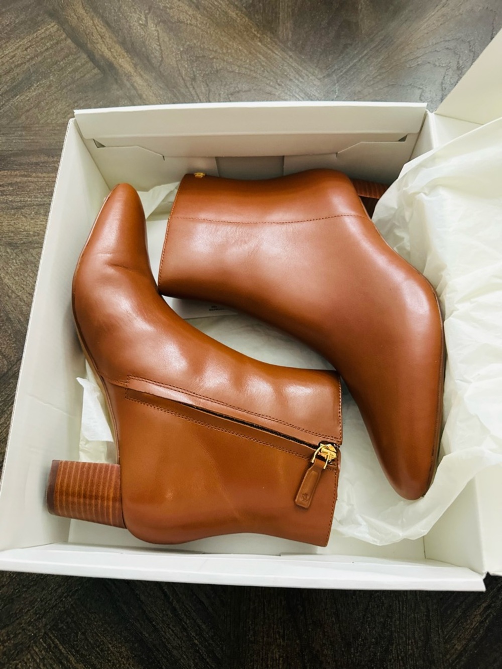 Lauren Ralph Lauren Cognac Leather Pointed Toe Ankle Booties